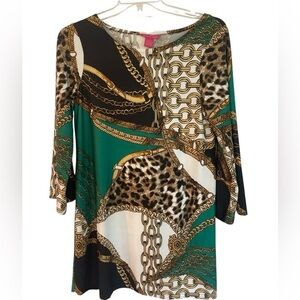 Sunny Leigh Green and Black Graphic Mix chain multi 3/4 sleeve size large